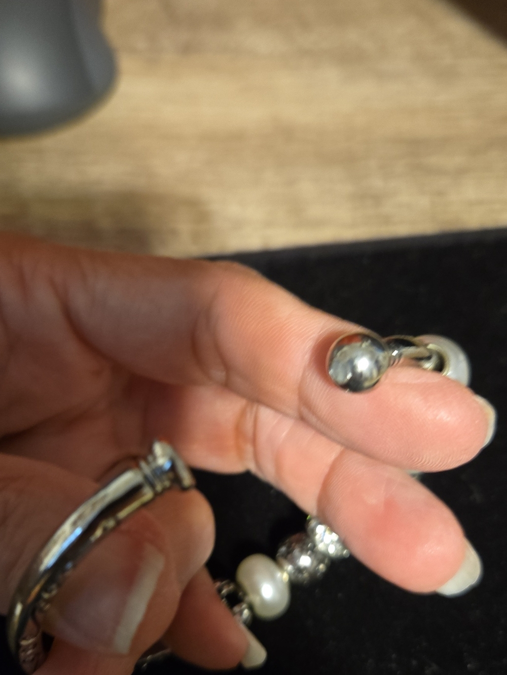 Interchangeable Charm Bangle Bracelet - Hinged Silver Tone Screw End Cap Base - Picture 3 of 3